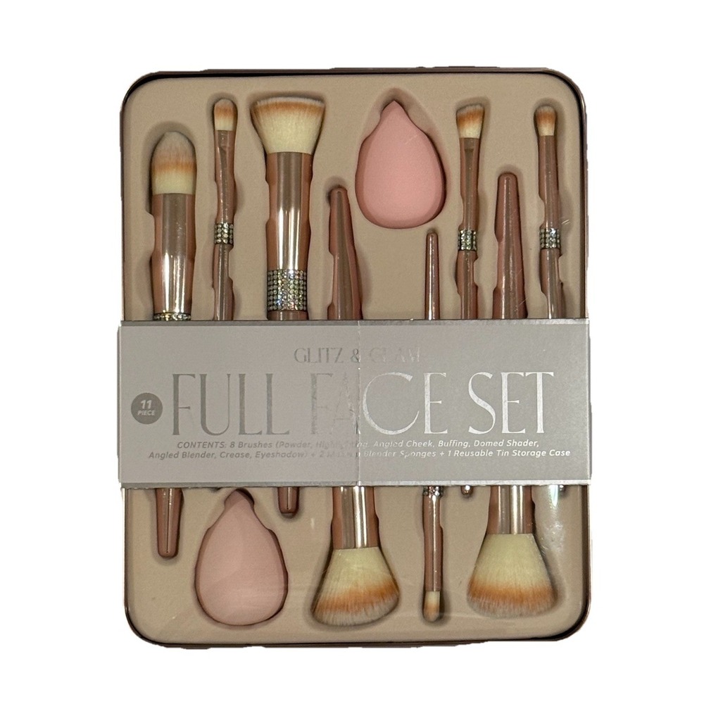 Glitz And Glam Rhinestone 9 Piece Full Face Makeup Brush Set
